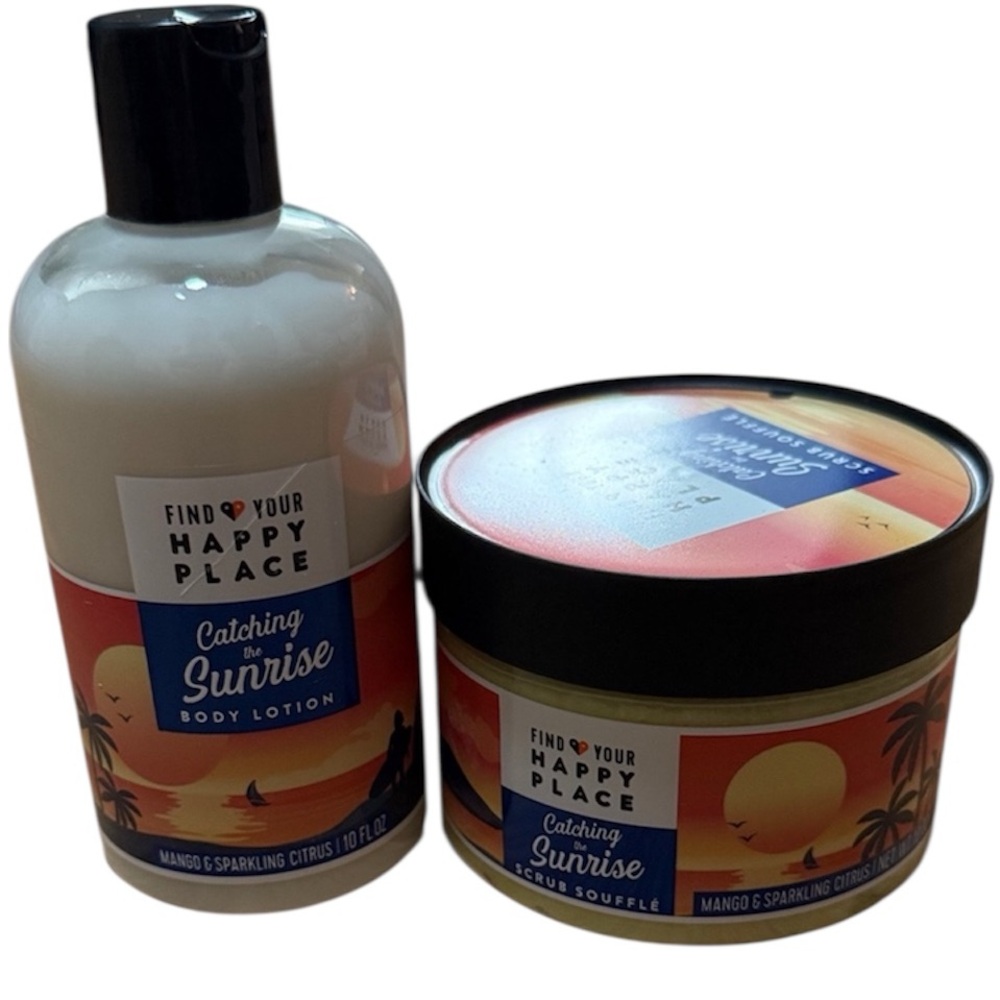 NEW Find your happy place lotion/body scrub set